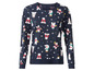 Dunkelblauer Pullover mit Weihnachtsmotiv, bedruckt mit Rentieren und Schneeflocken