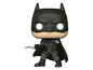 Eine schwarze Batman Funko Pop Figur mit grauen Accessoires.