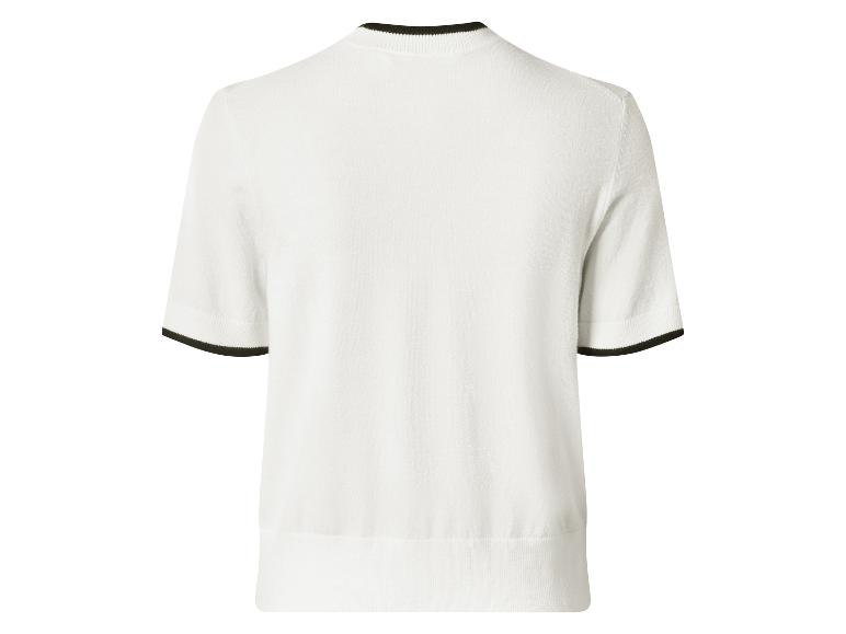 Weißer Kurzarmpullover mit schwarzem Kragen und Bündchen
