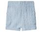 Blaue Kinder-Shorts mit elastischem Bund und Taschen, aus Musselinstoff.