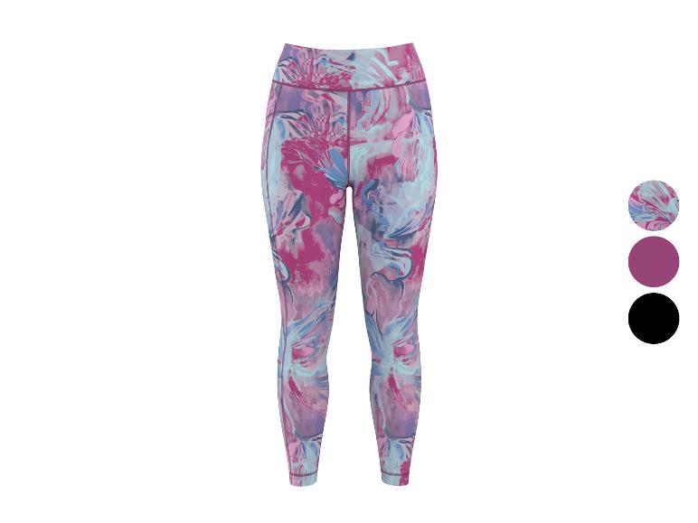 Damen-Sportleggings mit abstraktem rosa-blauem Muster.