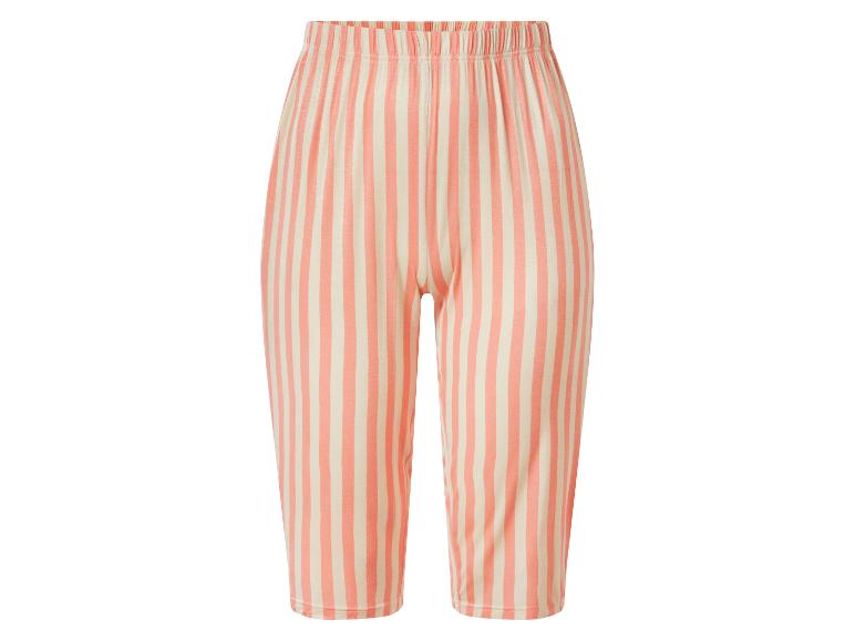 Gestreifte Caprihose für Damen in Pfirsich und Creme mit elastischem Bund