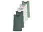 Fünferpack Kinder-Tanktops in Grün und Weiß, teilweise mit Dinosaurier-Print.