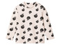 Ein beiger Langarmshirt mit schwarzen Apfel-Prints.