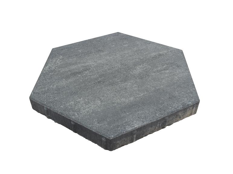 Graue sechseckige Betonpflasterplatte.
