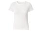 Weißes geripptes Damen-T-Shirt mit kurzen Ärmeln und Rundhalsausschnitt.