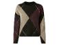 Damen-Argyle-Pullover mit schwarzen, beigen und bordeauxfarbenen Rautenmustern.