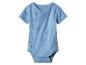 Blauer kurzärmeliger Baby-Body mit Giraffenmuster.
