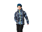 Junge in Winter-Sportjacke mit Kapuze, Skibrille und Mütze.