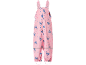 Rosa wasserdichte Kinder-Latzhose mit blauem Stitch-Charakterdruck und Blumenmuster