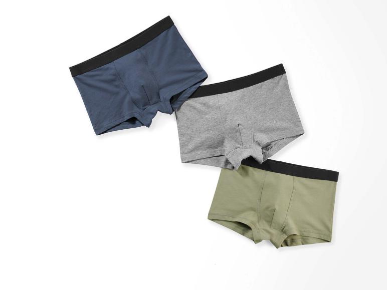 Drei Boxershorts in Blau, Grau und Grün