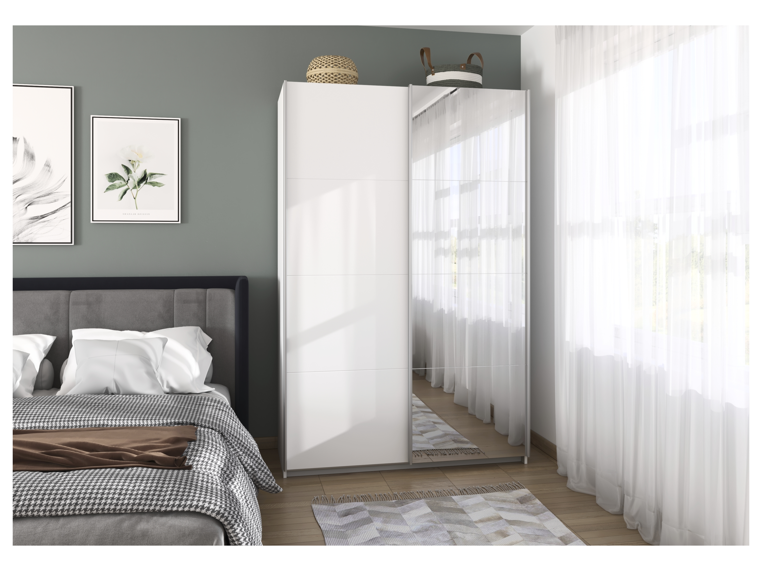 RAUCH ORANGE Quadra Schwebetürenschrank mit Spiegelelementen (Classic-Zubehör, Korpus: Weiß, 136 x 210 cm) – Bild 2 von 4
