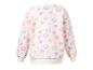 Weißes Kinder-Sweatshirt mit buntem Blumen- und Herzmuster.