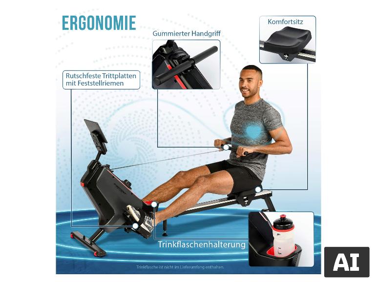 CHRISTOPEIT Rudergerät RW 1000 mit ergonomischen Funktionen und Details. [KI-generiertes Bild]