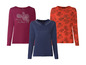 Drei Langarmshirts mit Blumenmuster und Strasssteinen.