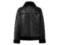 Schwarze Pilotenjacke aus Kunstleder mit Kunstfellkragen und -bündchen, Rückansicht.