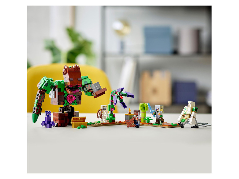 LEGO Minecraft Set mit Vlocker, Creeper und anderen Minifiguren.