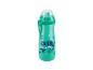 Grüne Flasche mit Chamäleon- und Blättermuster.