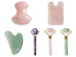 Gesichtsroller und -schaber aus Rosenquarz und Jade.