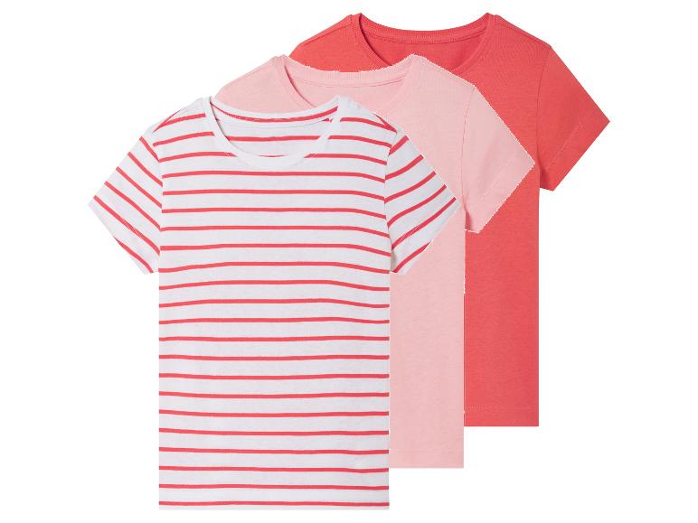 Drei Kurzarm-Shirts: gestreift, rosa und koralle.