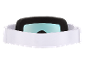 Weiße Skibrille mit blauen Gläsern und schwarzem Schaumstoff.