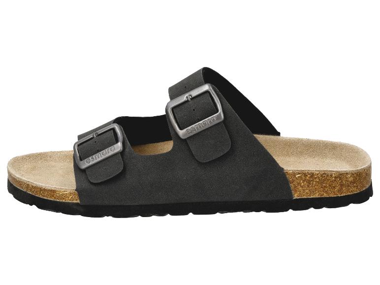 Schwarze Sandale mit zwei Schnallen und Korksohle.
