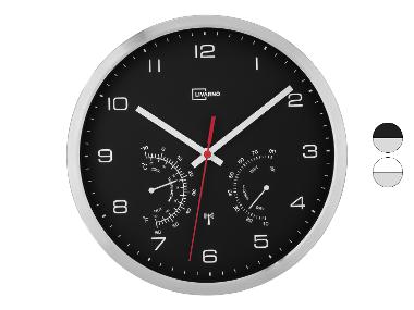 LIVARNO home Aluminium Funkwanduhr mit Thermometer und Hygrometer