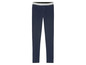 Dunkelblaue Leggings mit silbernem Band.