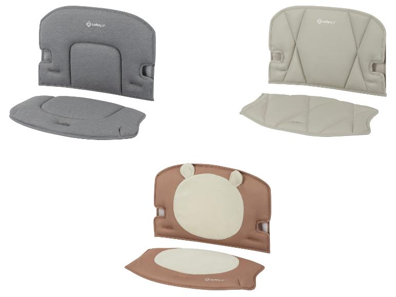 Drei Sets Babysitzauflagen in Grau, Beige und Braun mit Bärendesign.