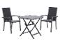 Outdoor-Bistro-Set mit zwei dunkelgrauen Stühlen und einem passenden quadratischen Klapptisch.