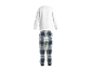 Graues Langarmshirt und blaue karierte Pyjamahose