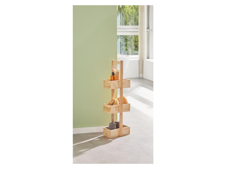 3-stöckiger Bambus-Badorganizer: Flaschen, Schwämme, Handtücher.