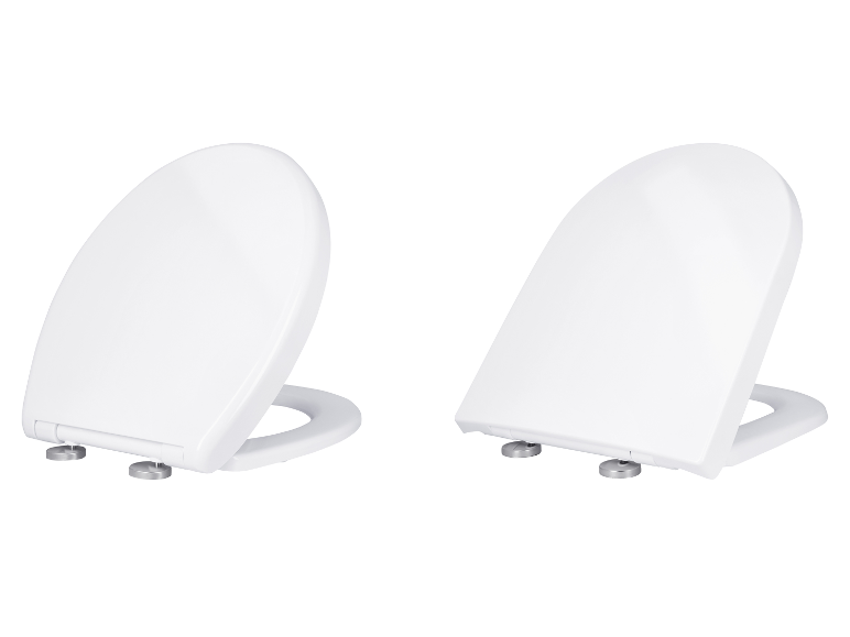Zwei weiße LIVARNO® WC-Sitze aus Duroplast in O- und D-Form.