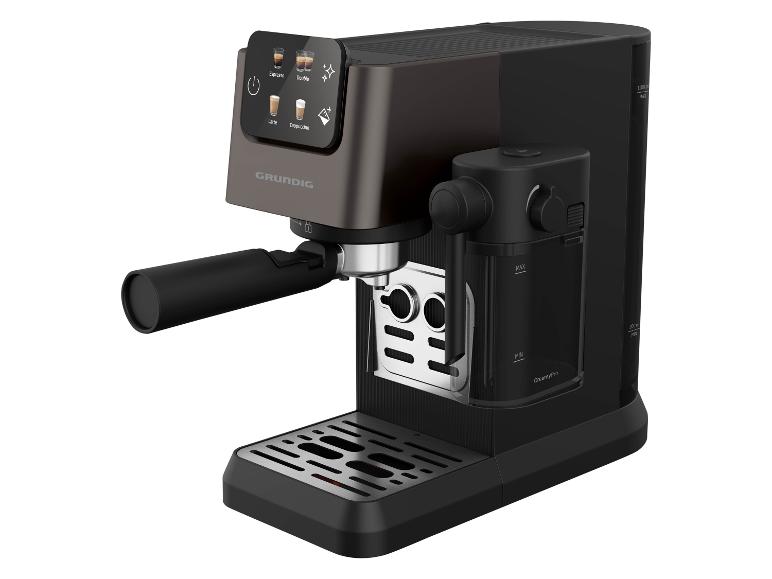 Schwarze Kaffeemaschine mit Touch-Display für Espresso, Latte und Cappuccino.