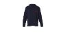 Dunkelblauer Kinder-Rollkragenpullover mit rotem Berglogo.