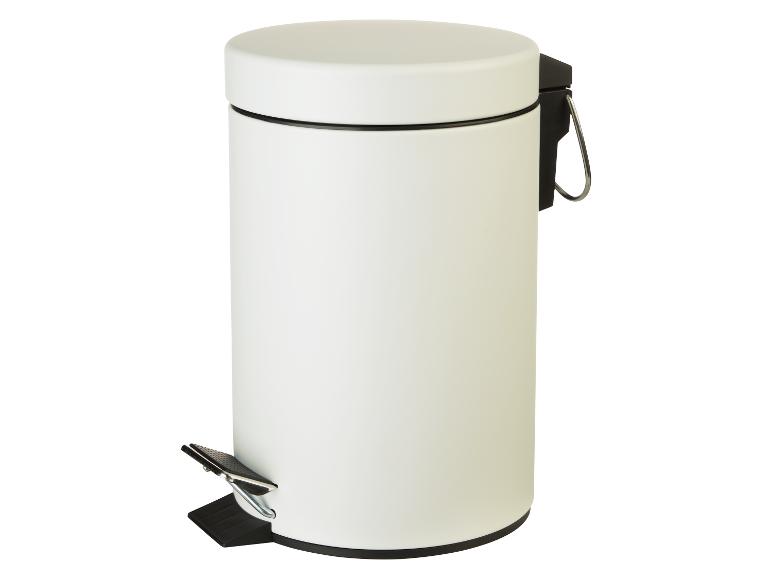 Weiße Fußpedal-Mülleimer, minimalistisches Design.