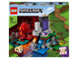 Lego Minecraft Set mit einem zerstörten Portal, Skeletten und einem Schaf.