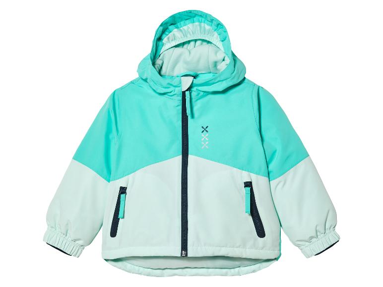 Eine mintgrüne Winterjacke mit Kapuze.