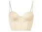 Ein beigefarbenes Satin-Bustier mit Bügel.