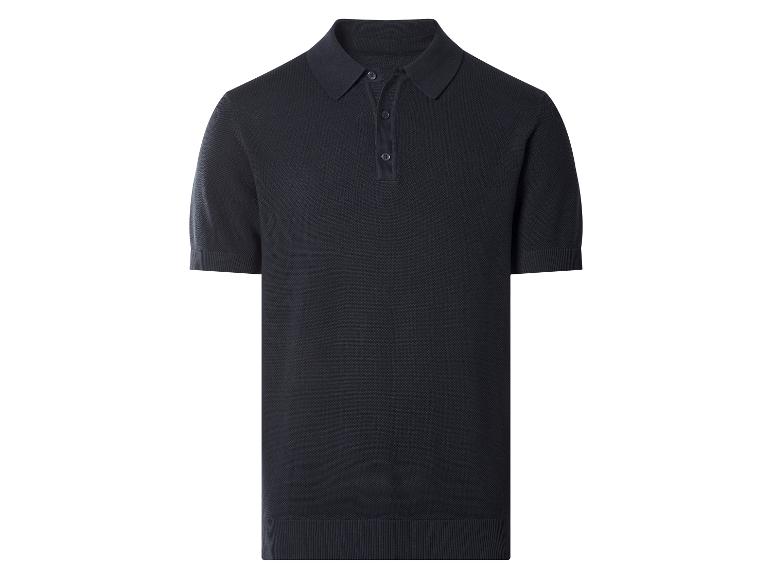 Dunkelblaues Kurzarm-Strickpolohemd für Herren.