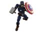 Superhelden-Actionfigur in blauem Anzug mit Hammer und Schild.