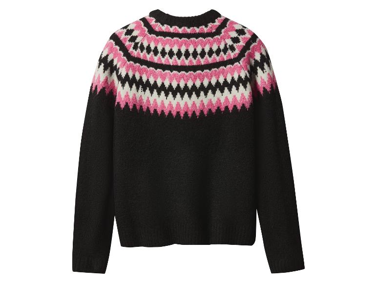 Schwarzer Pullover mit rosa und weißem Fair Isle Muster