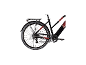 Rückansicht eines schwarzen E-Bikes mit roten Akzenten, Gepäckträger und Seitenständer.