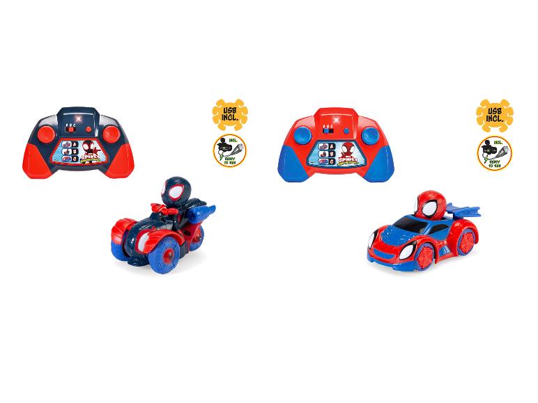 Zwei Marvel Spidey und seine erstaunlichen Freunde ferngesteuerte Fahrzeuge mit Controllern.