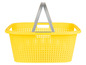 Gelber Plastik-Einkaufskorb mit Griff.