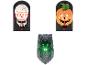 Leuchtende Halloween-Dekorationen: Totenkopf, Kürbis und Spinne.