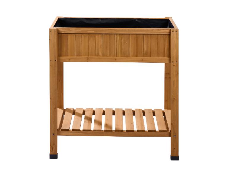 Holz-Hochbeet mit schwarzer Auskleidung und Ablage