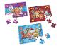 Drei Kinderpuzzles mit Zeichentrickfiguren und mehreren losen Teilen.