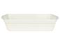 Eine weiße, rechteckige Auflaufform mit Griffen.