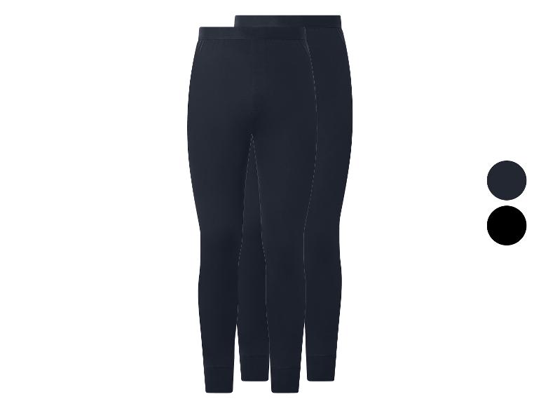 Zwei Paar dunkelblaue und schwarze lange Unterhosen für Herren.